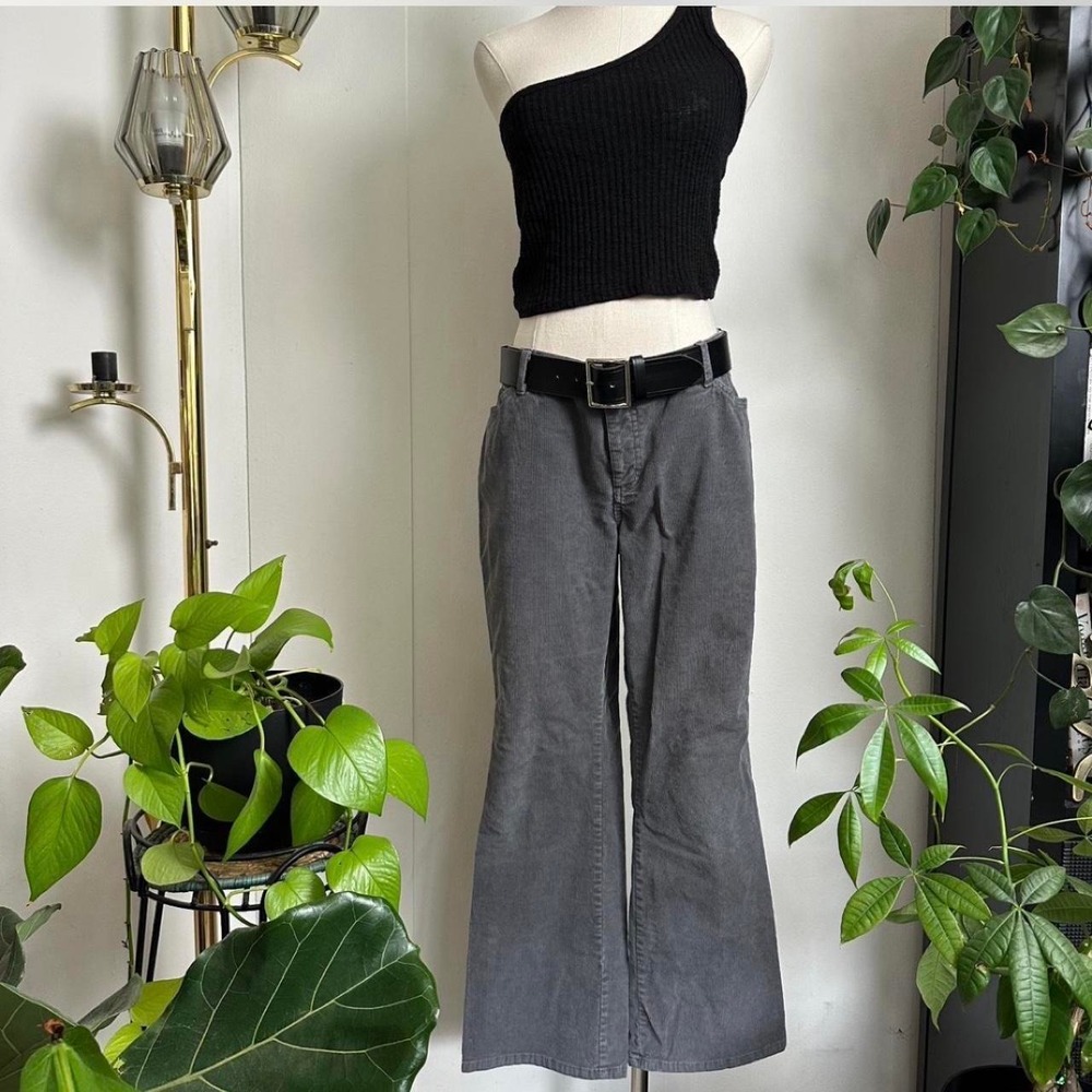St Johns Bay Grey Corduroy Curvy Boot Cut Pants Womens 12P Petite Cottagecore